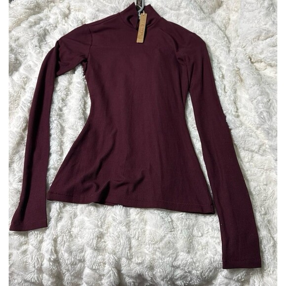 SKIMS NWT SOFT LOUNGE MOCK NECK LONG SLEEVE TOP | COLOR: BORDEAUX | SIZE: XSmall - Picture 4 of 7